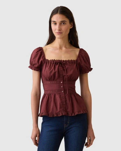 GAP - SS Long Lace Insert Button Front Top