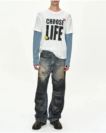 Andersson Bell - Denim Trompe-L'oeil Graphic Biker Jeans - Unisex