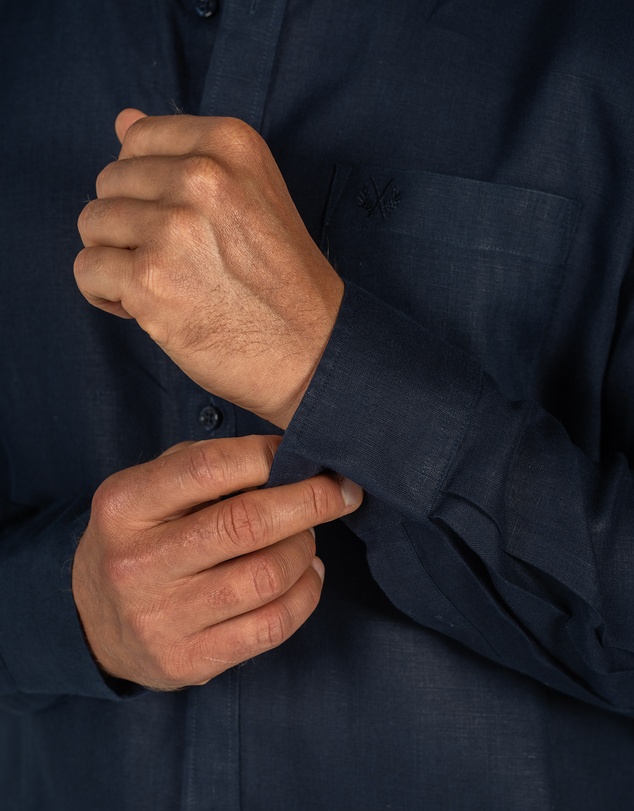 Coast Clothing - Long Sleeve Linen Shirt in Navy Blue