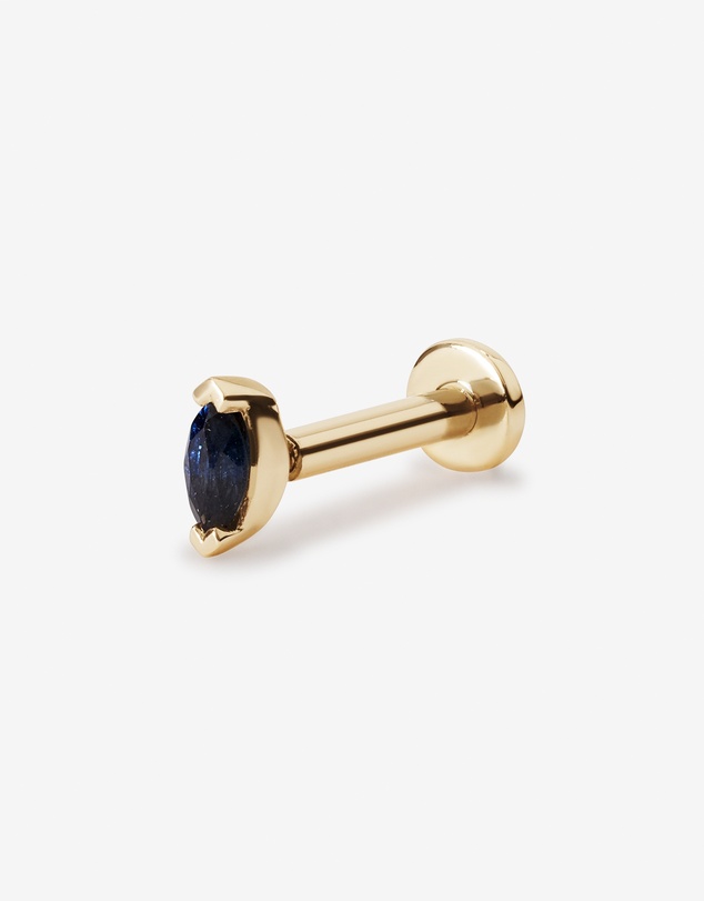 Michael Hill - Marquise Shape Blue Sapphire Gemstone Flat Back Helix Stud Earring in 10kt Yellow Gold