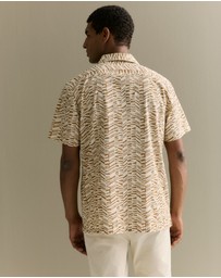 Trenery - Geo Stripe Relaxed Short Sleeve Shirt in Cognac