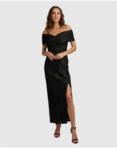 Romance by Honey and Beau - Crechia Jacquard Off Shoulder Dress