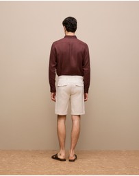 Trenery - Stretch Cotton Dobby Longline Short in Chalk