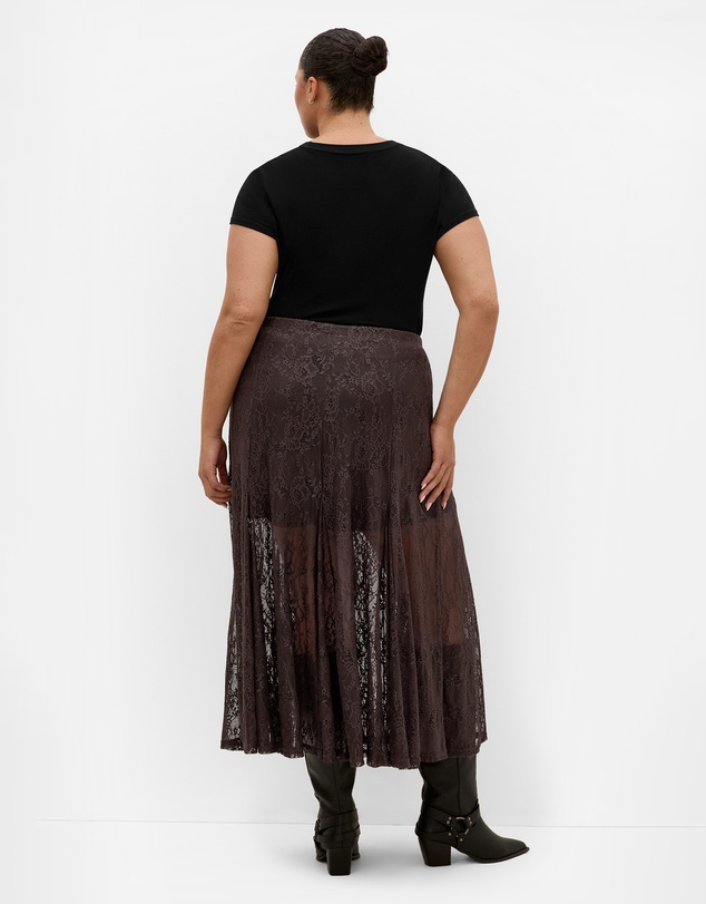 City Chic - Plus size Lacey Maxi Skirt - espresso