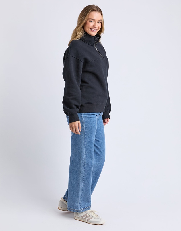 Foxwood - College Zip Crew Black On Black