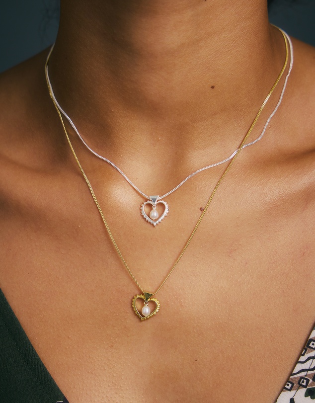 Karen Walker - Flaming Heart Pearl Drop Necklace 45cm