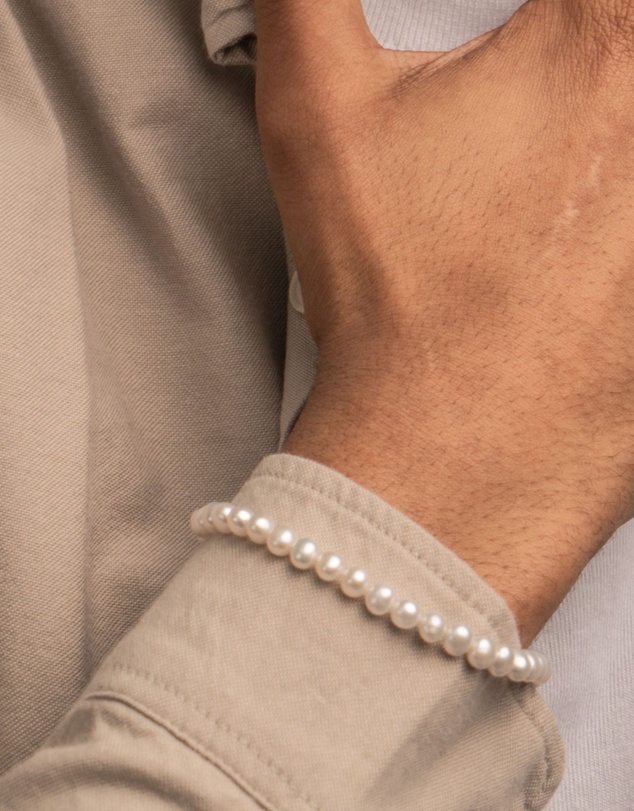 Dower & Hall - Men's White Pearl Bracelet In Sterling Silver