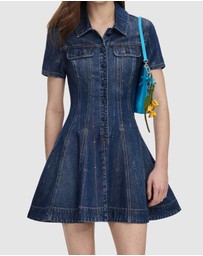 Self Portrait - Rhinestone Stripe Denim Mini Dress