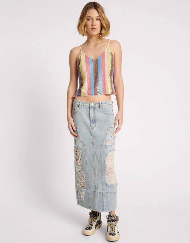 ONE TEASPOON - Fleetwood Cassidy Mid Waist Long Denim Column Skirt