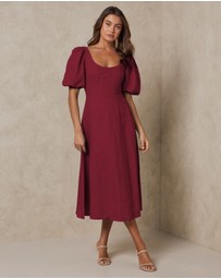 AERE - Paloma Linen Puff Sleeve Midi Dress