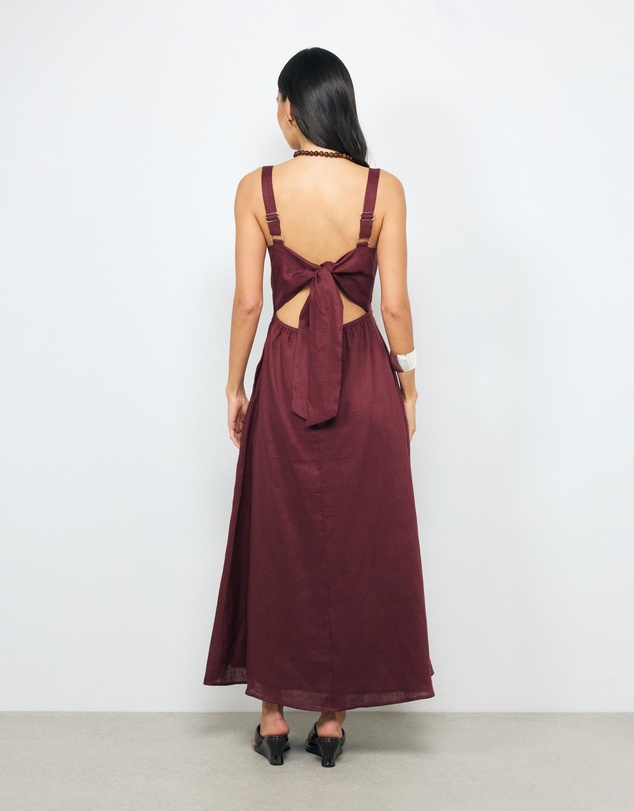AERE - Lea Tie Back Linen Maxi Dress