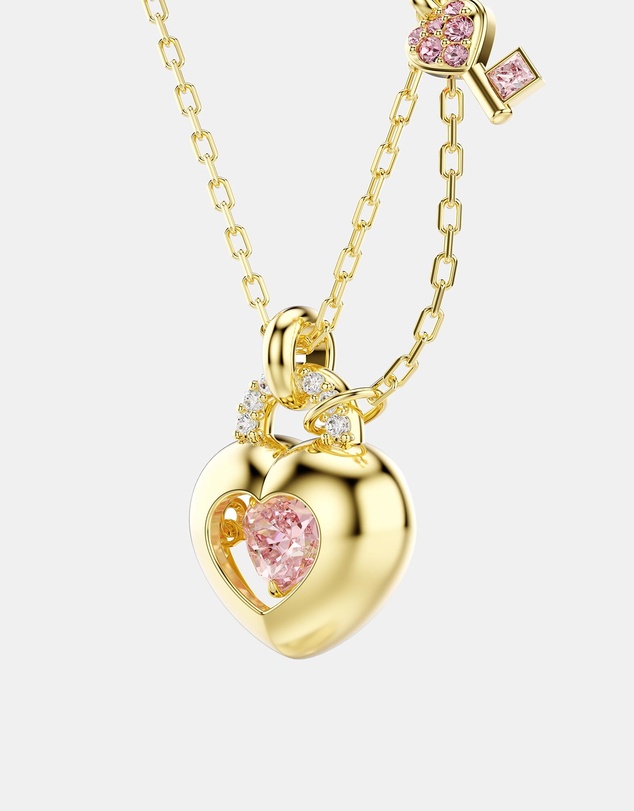 Swarovski - Idyllia Pendant, Mixed Cuts, Heart, Key, Pink, Gold-Tone Plated