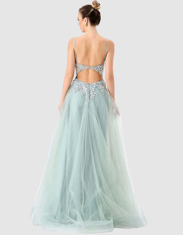 Bariano - Shonda Appliqued Tulle Ballgown