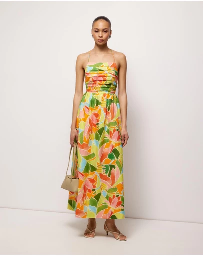 AERE - Emina Linen Tie Back Midi Dress