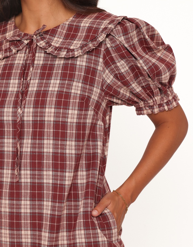 Petal & Pup - Yaris Mini Dress - Burgundy Plaid