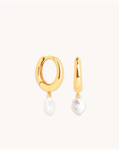 Astrid & Miyu - Pearl Charm 18ct Gold Plated Huggies