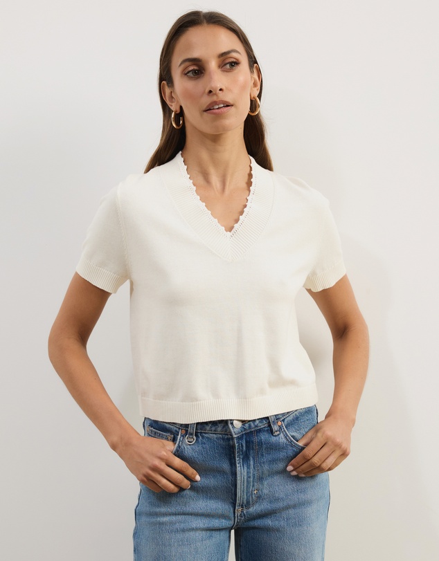 Atmos&Here - Short Balloon Sleeve Knit With Detail At Neckline