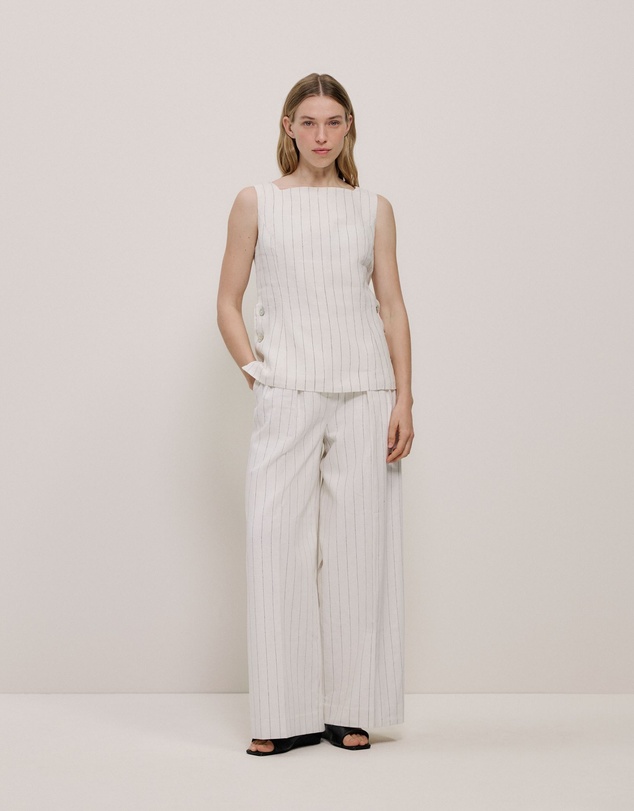 Trenery - Linen Pinstripe Sleeveless Top in Parchment