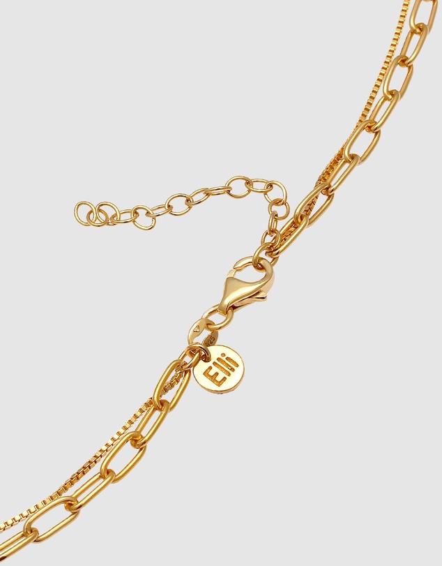 Elli Jewelry - Necklace Layer Plate Figaro 2-ply in 925 Sterling Silver Gold Plated