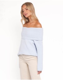 Petal & Pup - Kenny Off Shoulder Knit Sweater - Pale Blue