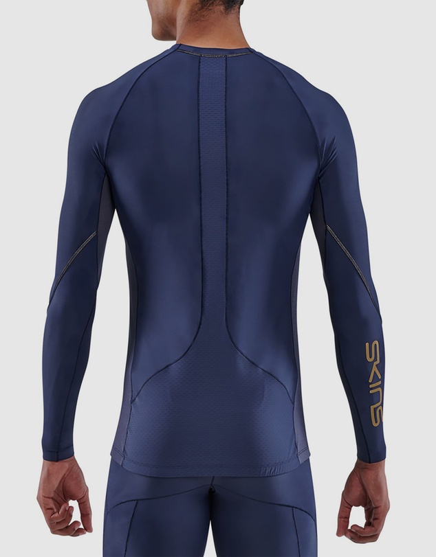 SKINS - SKINS Compression Men's Series-5 Activewear Long Sleeve Top Navy Blue