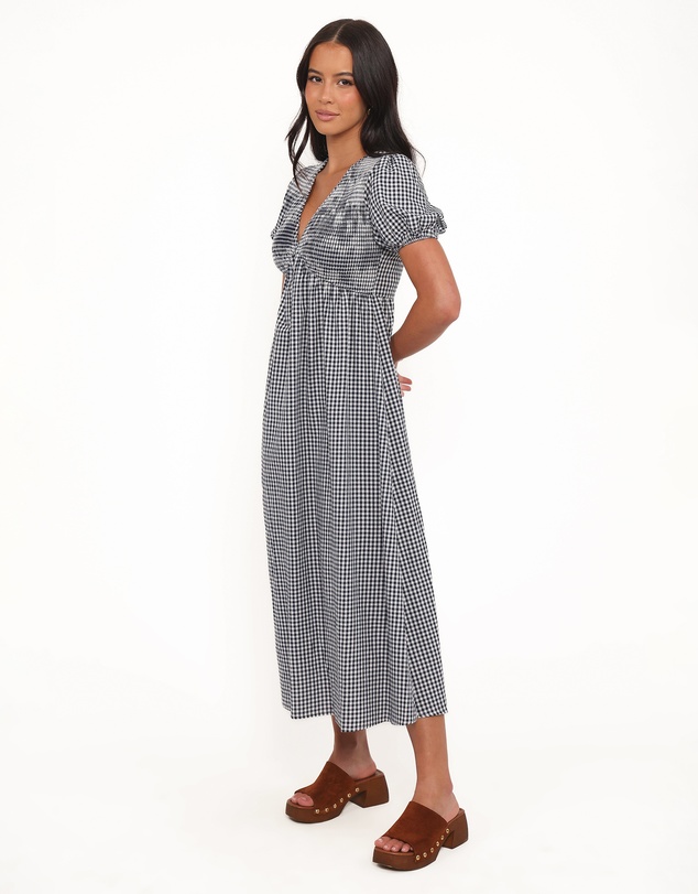 Petal & Pup - Ilyana Short Sleeve Maxi Dress - Navy Gingham