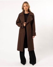 Petal & Pup - Billy Button Front Trench Coat - Chocolate Brown