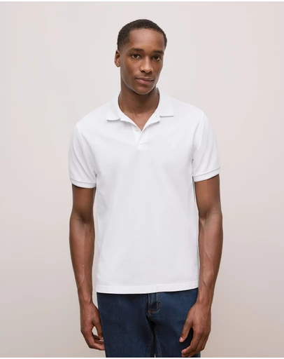 Trenery - Pique Monogram Short Sleeve Polo in White