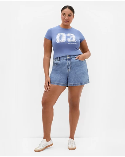 City Chic - Micro Game Day Print Tee - Blue