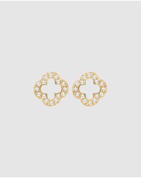 Elli Jewelry - Earrings Stud with Stone Cloverleaf Zirconia 925 Sterling Silver Gold-plated