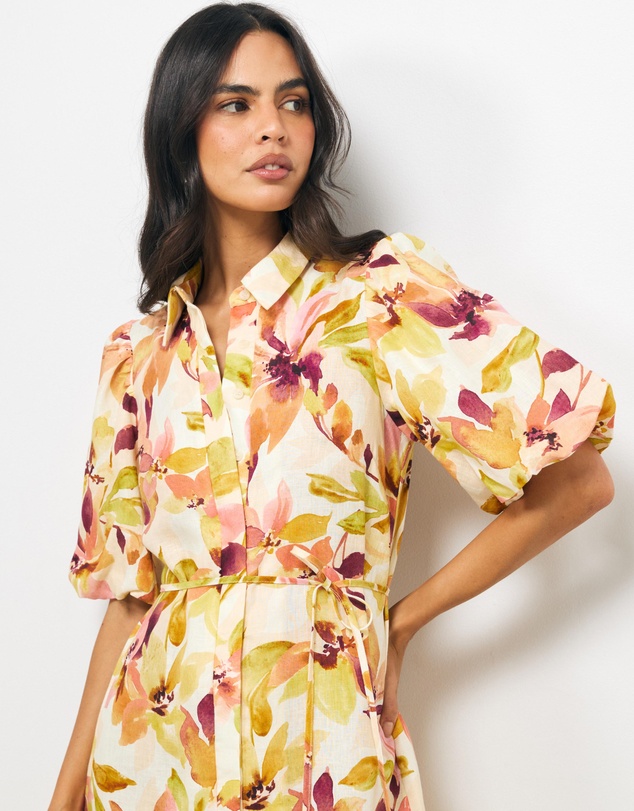 AERE - Mili Linen Puff Sleeve Shirt Dress