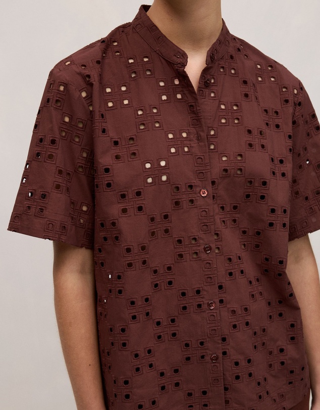 Trenery - Cotton Geo Cutwork Short Sleeve Shirt in Espresso