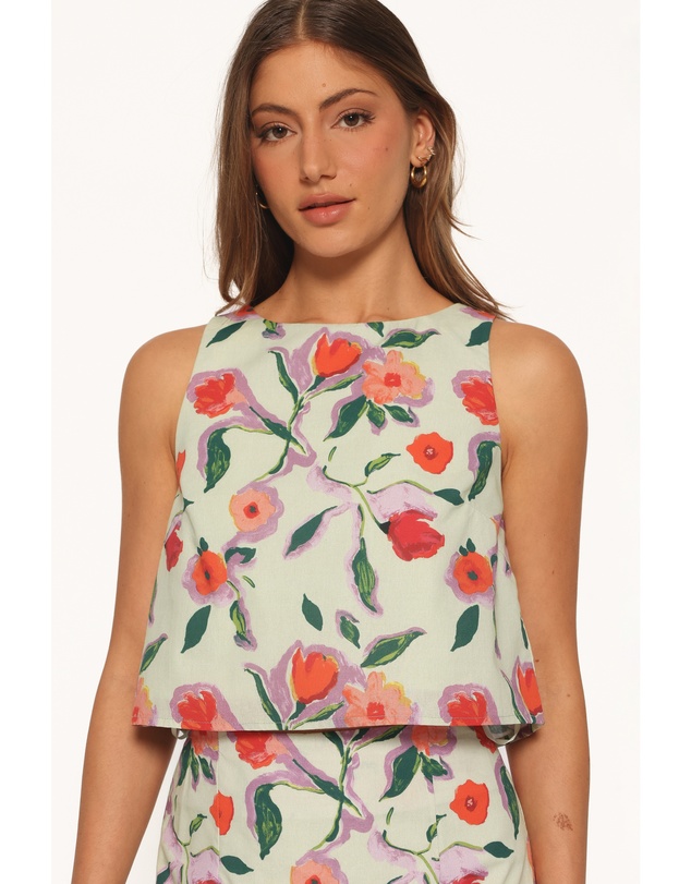 Petal & Pup - Madison Linen Cropped Tank - Green Painted Floral