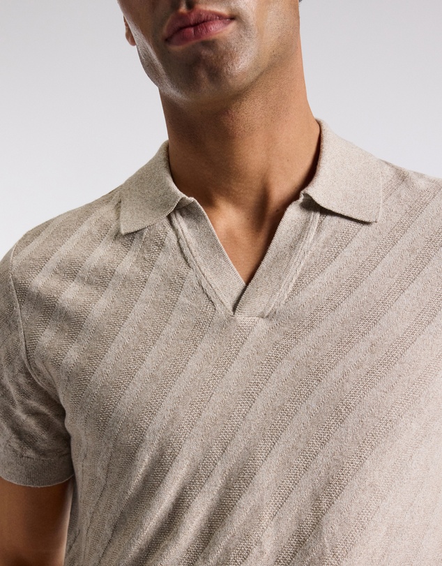 Calibre - Linen Blend Open Neck Polo Sand