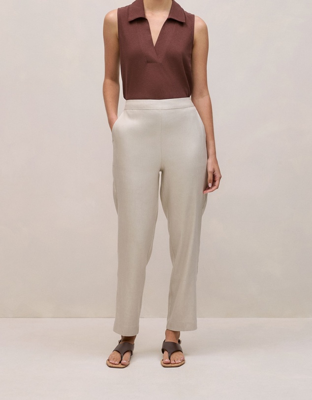 Trenery - Stretch Linen Blend Pull On Pant in Flax