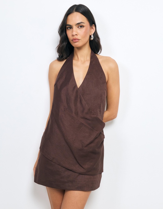 AERE - Dulcinea Halter Wrap Mini Dress