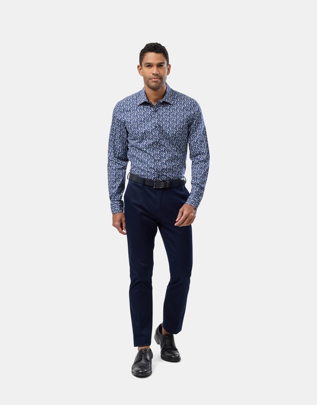 Brooksfield - Abstract Floral Print Reg Fit Stretch Business Shirt
