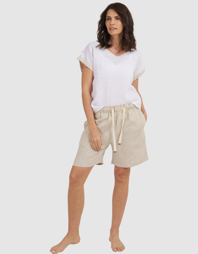 CAMIXA - Martina Linen V-Neck T-shirt