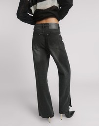 ONE TEASPOON - Billie Low Slung Straight Leg Mid Waist Denim Jeans - Faded Black