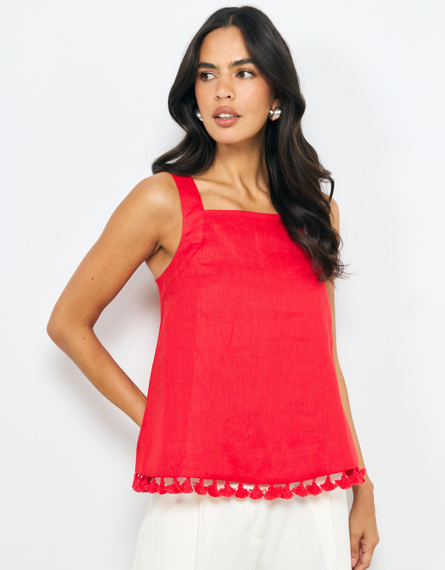 AERE - Lilia Linen Tassel Top
