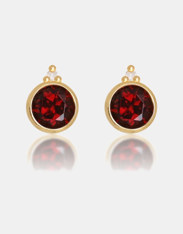 Georgini - Natural Garnet And Two Natural Diamond January Gold Earrings