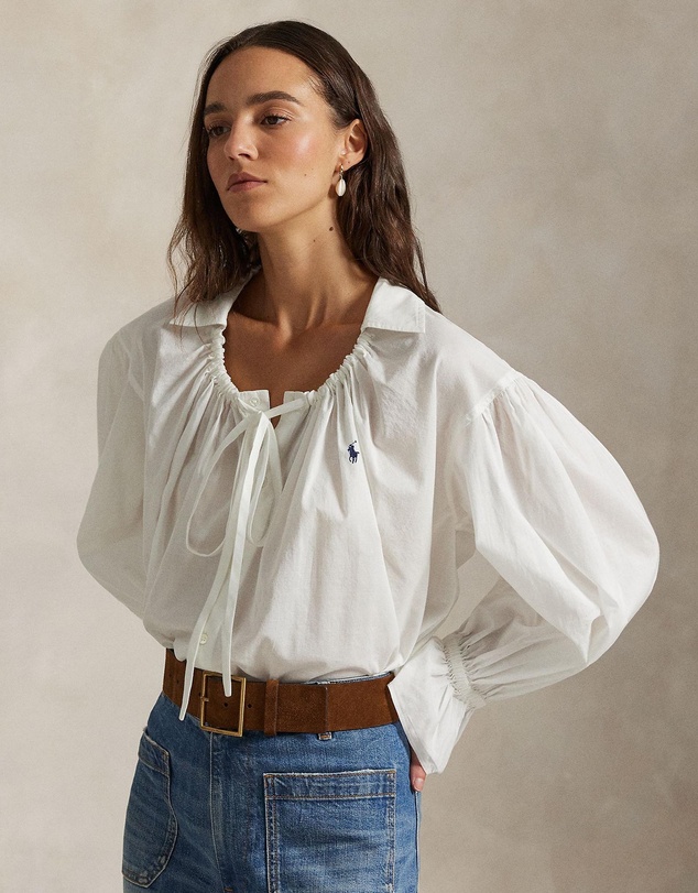 Polo Ralph Lauren - Tie-Neck Cotton Poplin Top