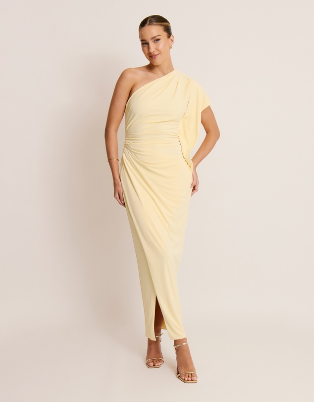 Six Stories - Asymmetric Stretch Gathered Maxi Dress