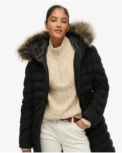 Superdry - Fuji Faux Fur Hooded Longline Slim Fit Jacket