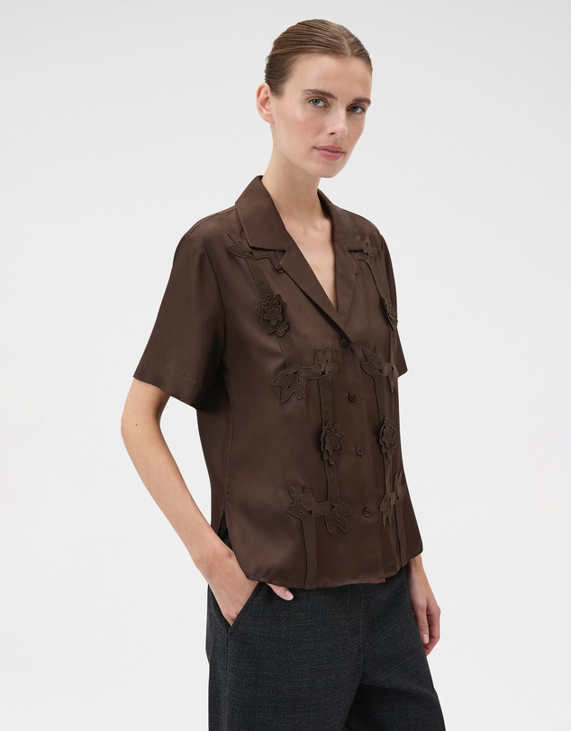 Oroton - Ribbon Trim Silk Camp Shirt