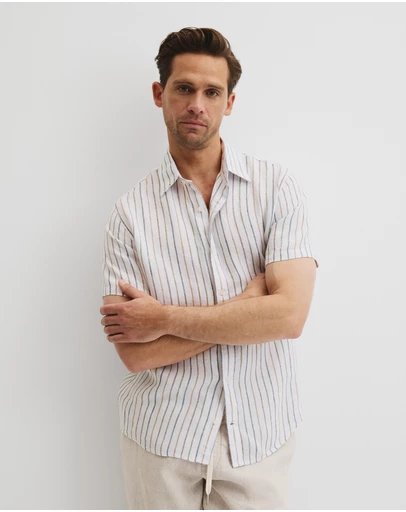 Country Road - Organically Grown Linen Short Sleeve Stripe Shirt