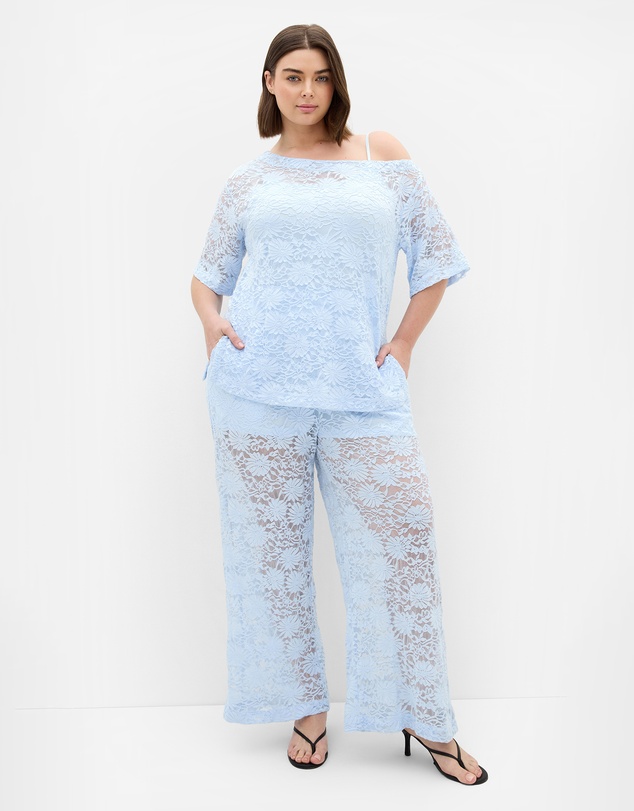 City Chic - Plus size Nylah Off Shoulder Lace Top - sky blue