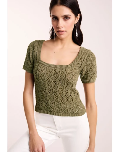 NEXT - Square Neck Stitch Detail Short Sleeve Knitted Top