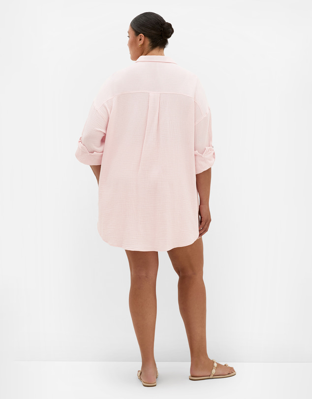 City Chic - Plus size Poolside Cover Up Shirt - heavenly pink