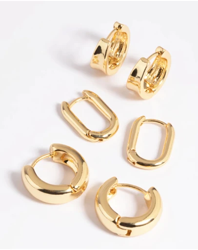 Lovisa - Gold Plated Brass Simple Huggie Hoop Earring Stack 6-Pack